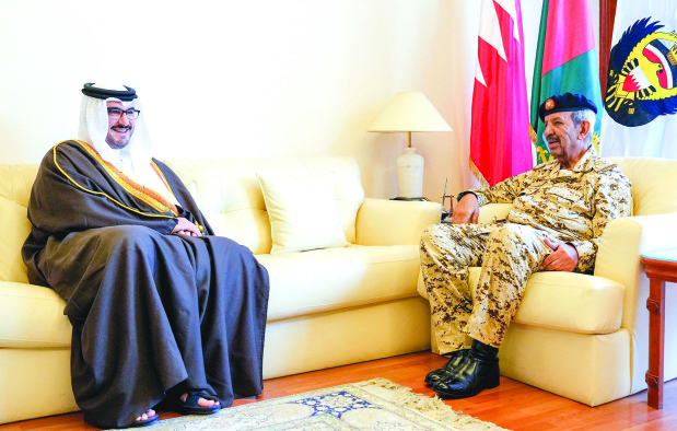 <p>BDF Commander-in-Chief Field Marshal Shaikh Khalifa bin Ahmed Al Khalifa received Prime Minister’s Court Minister Shaikh Isa bin Salman bin Hamad Al Khalifa. </p><p><span id="_mce_caret" data-mce-bogus="1" style=""><span style="text-decoration: underline;" data-mce-bogus="1">﻿</span></span>The BDF chief commended the efforts exerted by Shaikh Isa through the responsibilities he undertakes in support of the kingdom’s course of modern development, under the leadership of His Majesty King Hamad, Supreme Commander of the Armed Forces, and with the support of His Royal Highness Prince Salman bin Hamad Al Khalifa, Crown Prince, Deputy Supreme Commander of the Armed Forces, and Prime Minister.</p>
